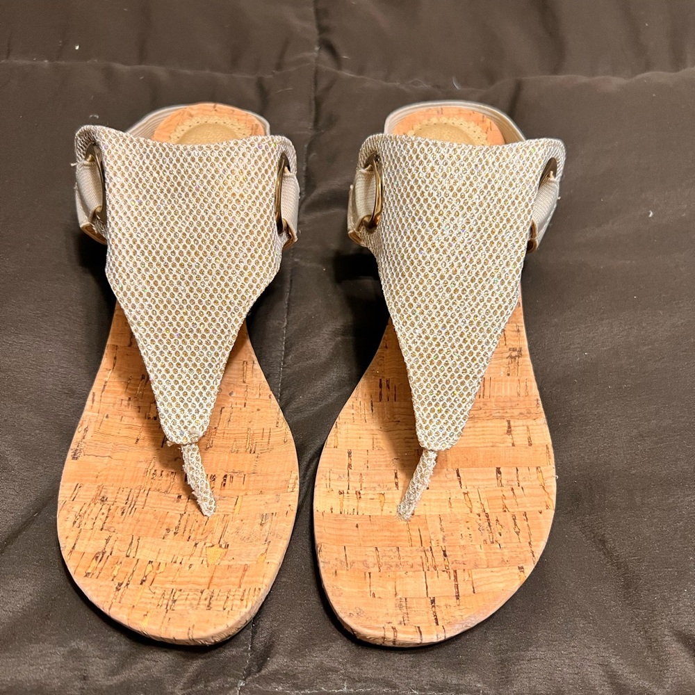 White Mountain Cream Sandals with Cork Footbed